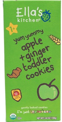 Toddler Cookies, Apple + Ginger, 12 Packs, 9 g Each by Ellas Kitchen, 兒童健康，嬰兒餵養，嬰兒零食和手指食品，出牙餅乾餅乾，兒童食品 HK 香港