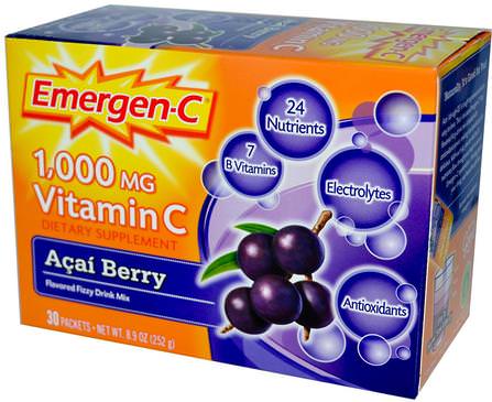 1.000 mg Vitamin C, Acai Berry, 30 Packets, 8.4 g Each by Emergen-C, 維生素，維生素c HK 香港