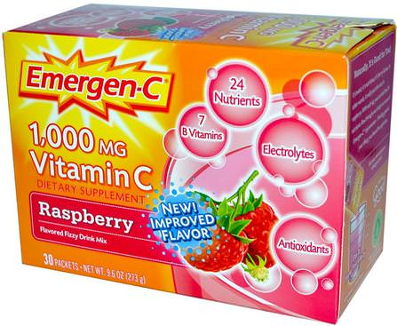 1.000 mg Vitamin C, Raspberry, 30 Packets, 9.1 g Each by Emergen-C, 維生素，維生素c HK 香港