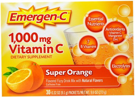 1.000 mg Vitamin C, Super Orange, 30 Packets, 0.32 oz (9.1 g) Each by Emergen-C, 維生素，維生素c HK 香港