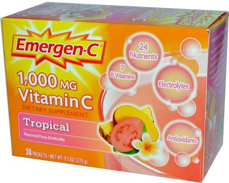 1.000 mg Vitamin C, Tropical, 30 Packets, 9.0 g Each by Emergen-C, 維生素，維生素c HK 香港