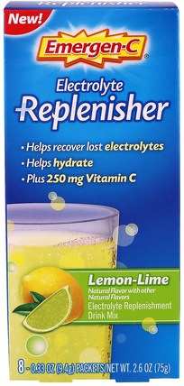 Electrolyte Replenisher, Lemon-Lime, 8 Packets, 0.33 oz (9.4 g) Each by Emergen-C, 運動，電解質飲料補水 HK 香港