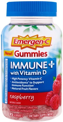 Immune Plus with Vitamin D Gummies, Raspberry, 45 Gummies by Emergen-C, 維生素，維生素D3 HK 香港