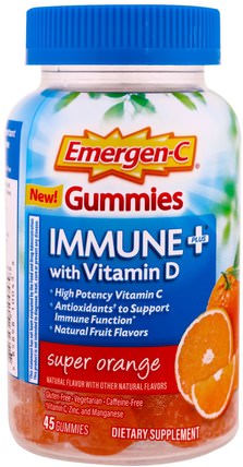 Immune Plus with Vitamin D Gummies, Super Orange, 45 Gummies by Emergen-C, 維生素，維生素D3 HK 香港