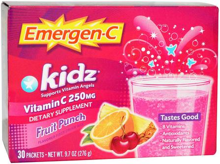 Kidz, Fruit Punch, 30 Packets, 9.7 oz (276 g) by Emergen-C, 維生素，維生素C，兒童補品 HK 香港