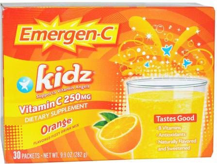 Kidz, Orange, 30 Packets, 9.9 oz (282 g) by Emergen-C, 維生素，維生素C，兒童補品 HK 香港