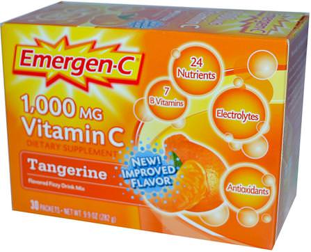 Vitamin C, Flavored Fizzy Drink Mix, Tangerine, 1.000 mg, 30 Packets, 9.4 g Each by Emergen-C, 維生素，維生素c HK 香港