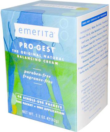 Pro-Gest, Balancing Cream, Fragrance Free, 48 Single-Use Packets, 2.2 oz (62 g) by Emerita, 健康，女性，黃體酮霜產品 HK 香港