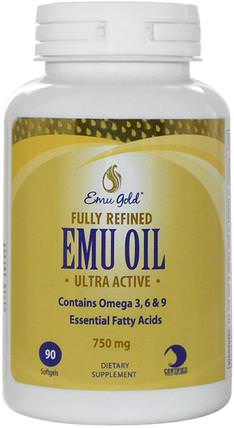 Fully Refined EMU Oil, Ultra Active, 750 mg, 90 Softgels by Emu Gold, 補充劑，efa omega 3 6 9（epa dha），皮膚，鴯oil油 HK 香港