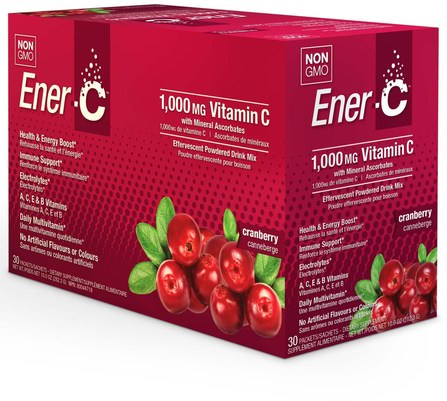 Vitamin C, Effervescent Powdered Drink Mix, Cranberry, 30 Packets, 10.0 oz (282.3 g) by Ener-C, 維生素，維生素c HK 香港