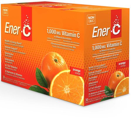 Vitamin C, Effervescent Powdered Drink Mix, Orange, 30 Packets, 9.2 oz (260.1 g) by Ener-C, 運動，電解質飲料補給，維生素c HK 香港