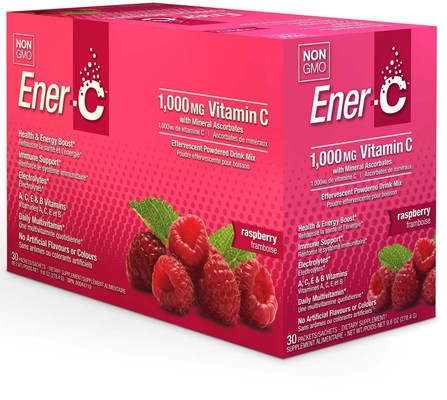 Vitamin C, Effervescent Powdered Drink Mix, Raspberry, 30 Packets, 9.8 oz (277 g) by Ener-C, 維生素，維生素c HK 香港