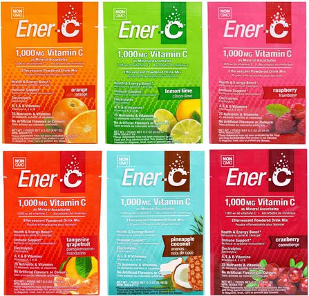 Vitamin C, Effervescent Powdered Drink Mix, Variety Pack, 6 Packets by Ener-C, 運動，電解質飲料補給，維生素c HK 香港