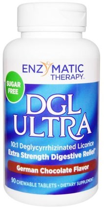 DGL Ultra, Sugar Free, German Chocolate Flavor, 90 Chewable Tablets by Enzymatic Therapy, 補品，健康 HK 香港