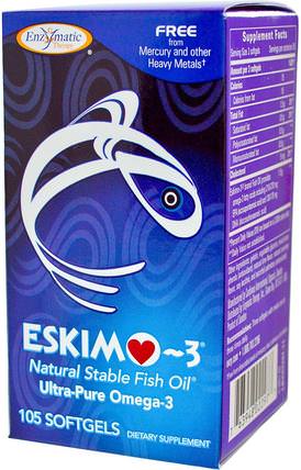 Eskimo-3, Ultra-Pure Omega-3, 105 Softgels by Enzymatic Therapy, 補充劑，efa omega 3 6 9（epa dha），魚油 HK 香港