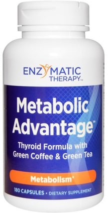 Metabolic Advantage, Thyroid Formula with Green Coffee & Green Tea, Metabolism, 180 Capsules by Enzymatic Therapy, 補充劑，抗氧化劑 HK 香港