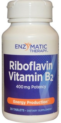 Riboflavin Vitamin B2, Energy Production, 400 mg, 30 Tablets by Enzymatic Therapy, 維生素，維生素b HK 香港