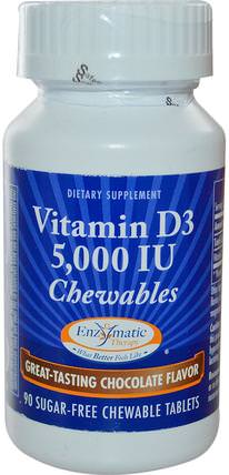 Vitamin D3, Chocolate Flavor, 5.000 IU, 90 Chewable Tablets by Enzymatic Therapy, 維生素，維生素D3 HK 香港