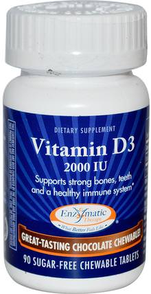 Vitamin D3, Sugar-Free Chocolate, 2.000 IU, 90 Chewable Tablets by Enzymatic Therapy, 維生素，維生素D3 HK 香港