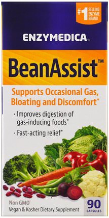 BeanAssist, 90 Capsules by Enzymedica, 補充劑，酶 HK 香港