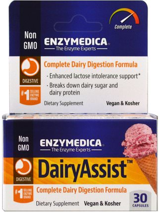 DairyAssist, 30 Capsules by Enzymedica, 補充劑，酶 HK 香港