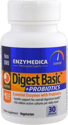 Digest Basic + Probiotics, 30 Capsules by Enzymedica, 補充劑，益生菌 HK 香港