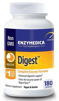 Digest, Complete Enzyme Formula, 180 Capsules by Enzymedica, 補充劑，消化酶 HK 香港