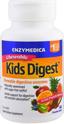 Kids Digest, Chewable Digestive Enzymes, 60 Chewable Tablets by Enzymedica, 補充劑，消化酶 HK 香港