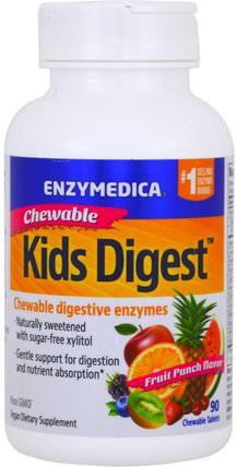 Kids Digest, Chewable Digestive Enzymes, Fruit Punch, 90 Chewable Tablets by Enzymedica, 補充劑，消化酶 HK 香港