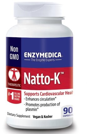 Natto-K, Cardiovascular, 90 Capsules by Enzymedica, 補充劑，納豆激酶，健康 HK 香港