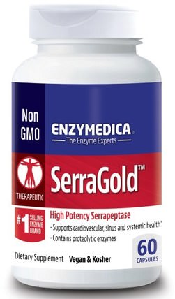 SerraGold, High Activity Serrapeptase, 60 Capsules by Enzymedica, 補充劑，酶，沙雷胃蛋白酶 HK 香港