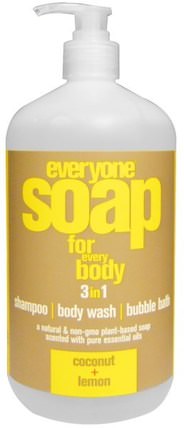 Everyone Soap for Every Body, 3 in 1, Coconut + Lemon, 32 fl oz (946 ml) by EO Products, 洗澡，美容，頭髮，頭皮，洗髮水，護髮素 HK 香港
