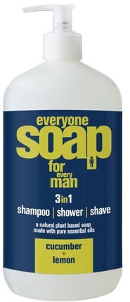 Everyone Soap for Every Man, 3 in 1, Cucumber + Lemon, 32 fl oz (960 ml) by EO Products, 洗澡，美容，頭髮，頭皮，洗髮水，護髮素，剃須 HK 香港