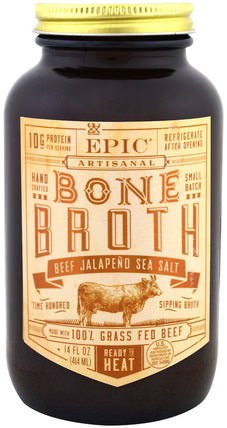 Artisanal Bone Broth, Beef Jalapeno Sea Salt, 14 fl oz (414 ml) by Epic Bar, 健康，骨骼，骨質疏鬆症，關節健康，骨湯，食物，酮類友好 HK 香港