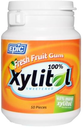 100% Xylitol Sweetened, Fresh Fruit Gum, 50 Pieces by Epic Dental, 洗澡，美容，口腔牙齒護理，牙齦薄荷糖，口香糖，木糖醇口香糖糖果 HK 香港