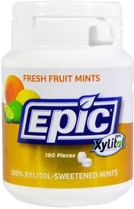 100% Xylitol Sweetened, Fresh Fruit Mints, 180 Pieces by Epic Dental, 洗澡，美容，口腔牙齒護理，木糖醇口香糖 HK 香港