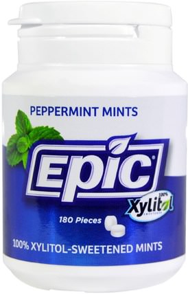 100% Xylitol-Sweetened, Peppermint Mints, 180 Pieces by Epic Dental, 洗澡，美容，口腔牙齒護理，木糖醇口香糖 HK 香港