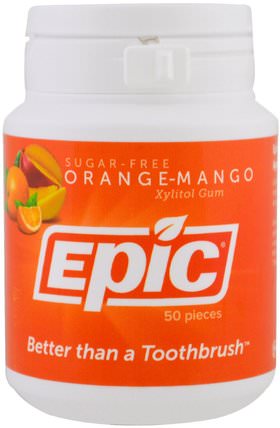 Xylitol Gum, Sugar-Free, Orange-Mango, 50 Pieces by Epic Dental, 洗澡，美容，口腔牙齒護理，牙齦薄荷糖，口香糖 HK 香港