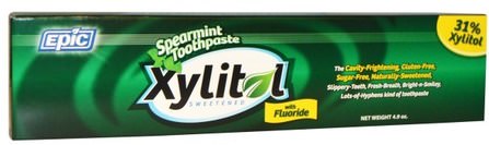Xylitol Sweetened, Spearmint Toothpaste with Fluoride, 4.9 oz by Epic Dental, 沐浴，美容，口腔牙齒護理，木糖醇口腔護理，牙膏 HK 香港