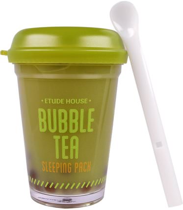 Bubble Tea Sleeping Pack, Green Tea, 3.5 oz (100 g) by Etude House, 洗澡，美容，皮膚，晚霜 HK 香港