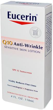 Q10 Anti-Wrinkle Sensitive Skin Lotion, SPF 15 Sunscreen, 4 fl oz (118 ml) by Eucerin, 美容，面部護理，eucerin面部護理，spf面部護理 HK 香港