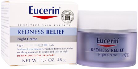 Redness Relief, Dermatological Skincare, Night Creme, 1.7 oz (48 g) by Eucerin, 美容，面部護理，eucerin面部護理，皮膚型酒渣鼻，敏感肌膚 HK 香港