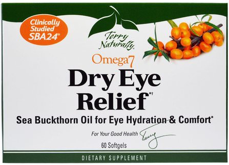 Terry Naturally, Omega 7 Dry Eye Relief, 60 Softgels by EuroPharma, 補充劑，omega-7，眼部護理，視力保健，視力 HK 香港