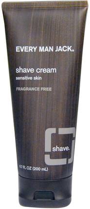Shave Cream, Sensitive Skin, Fragrance Free, 6.7 fl oz (200 ml) by Every Man Jack, 洗澡，美容，剃須膏 HK 香港