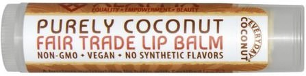 Fair Trade Lip Balm, Purely Coconut, 0.15 oz (4.25 g) by Everyday Coconut, 洗澡，美容，唇部護理，唇膏 HK 香港