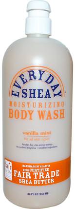Moisturizing Body Wash, Vanilla Mint, 32 fl oz (950 ml) by Everyday Shea, 洗澡，美容，沐浴露 HK 香港