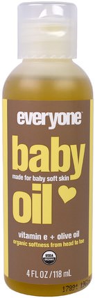 Organic Baby Oil, Vitamin E+ Olive Oil, 4 fl oz (118 ml) by Everyone, 兒童健康，尿布，嬰兒爽身粉油，沐浴，美容，身體護理 HK 香港