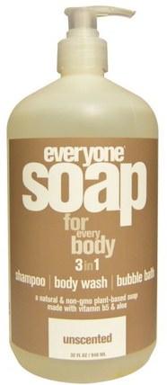 Soap For Everybody 3 in 1, Unscented, 32 fl oz (946 ml) by Everyone, 洗澡，美容，頭髮，頭皮，洗髮水，護髮素 HK 香港