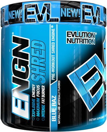 ENGN Shred, Blue Raz Pre-Workout, 8.1 oz (231 g) by EVLution Nutrition, 健康，能量，運動 HK 香港