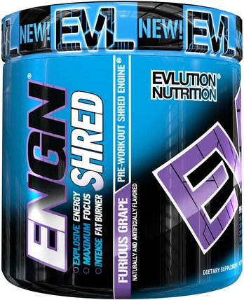 ENGN Shred, Pre-Workout Shred Engine, Furious Grape, 7.8 oz (222 g) by EVLution Nutrition, 健康，能量，運動 HK 香港